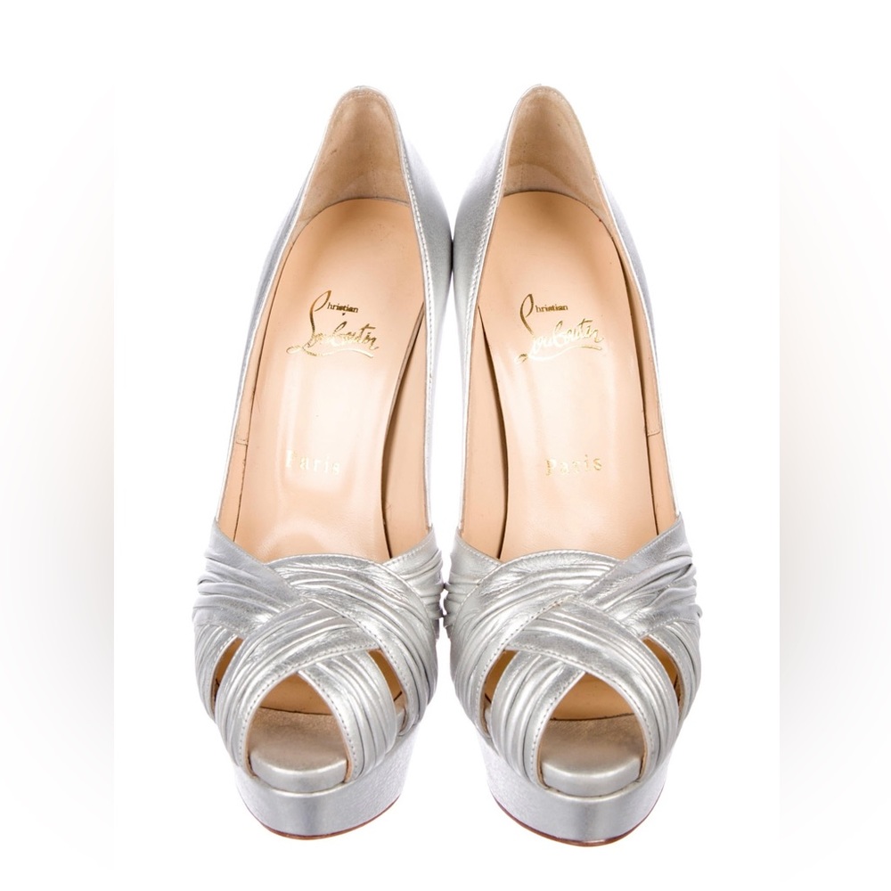 Christian Louboutin Metallic Silver Peep-Toe Platform Heels